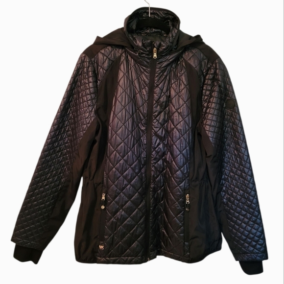 Michael Kors Black Nylon Quilted Puffer Jacket Wmns L Mid Weight Packable Warm - Picture 1 of 16